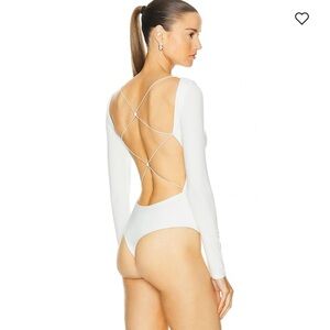 SANS FAFF Bamboo Crossback Long Sleeve Bodysuit in White Small NWOT Bamboo